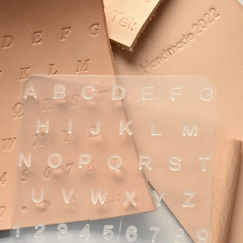 Transparenter Buchstabenstempel, Digitaler Stempel aus pflanzlich gegerbtem Crazy-Horse-Leder, handgefertigtes DIY-Lederwerkzeug zum Musterdruck – Detail 2