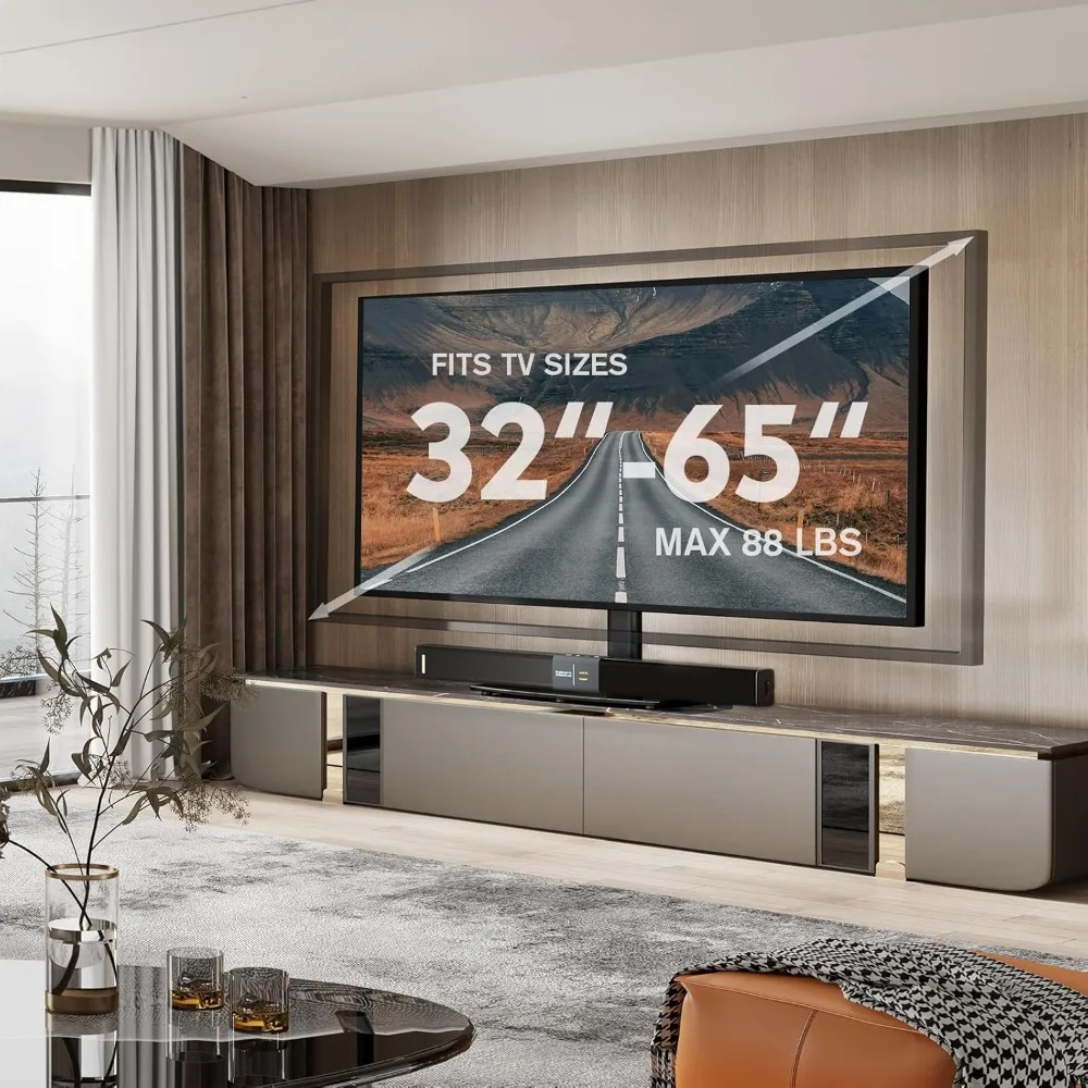 حامل تلفاز دوار عالمي/قاعدة حامل تلفاز سطح الطاولة 32 إلى 65 بوصة تلفزيونات دوارة 80 درجة، ارتفاع 4 مستويات قابل للتعديل، درجة حرارة شديدة التحمل #5