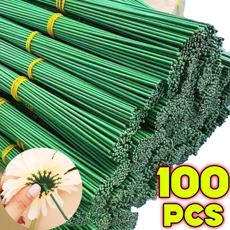 

Artificial Flower Stems Plastic-clad Iron Flower Stem Bendable Wire Flowers Head Stick Rods with Floral Tape Wedding Party Decor