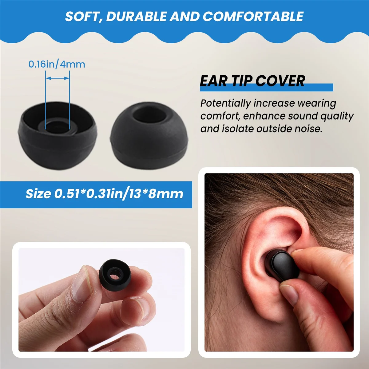 50 Pcs Black Earbuds Earpiece In Ear Buds Tip Cover ReplacementJAS