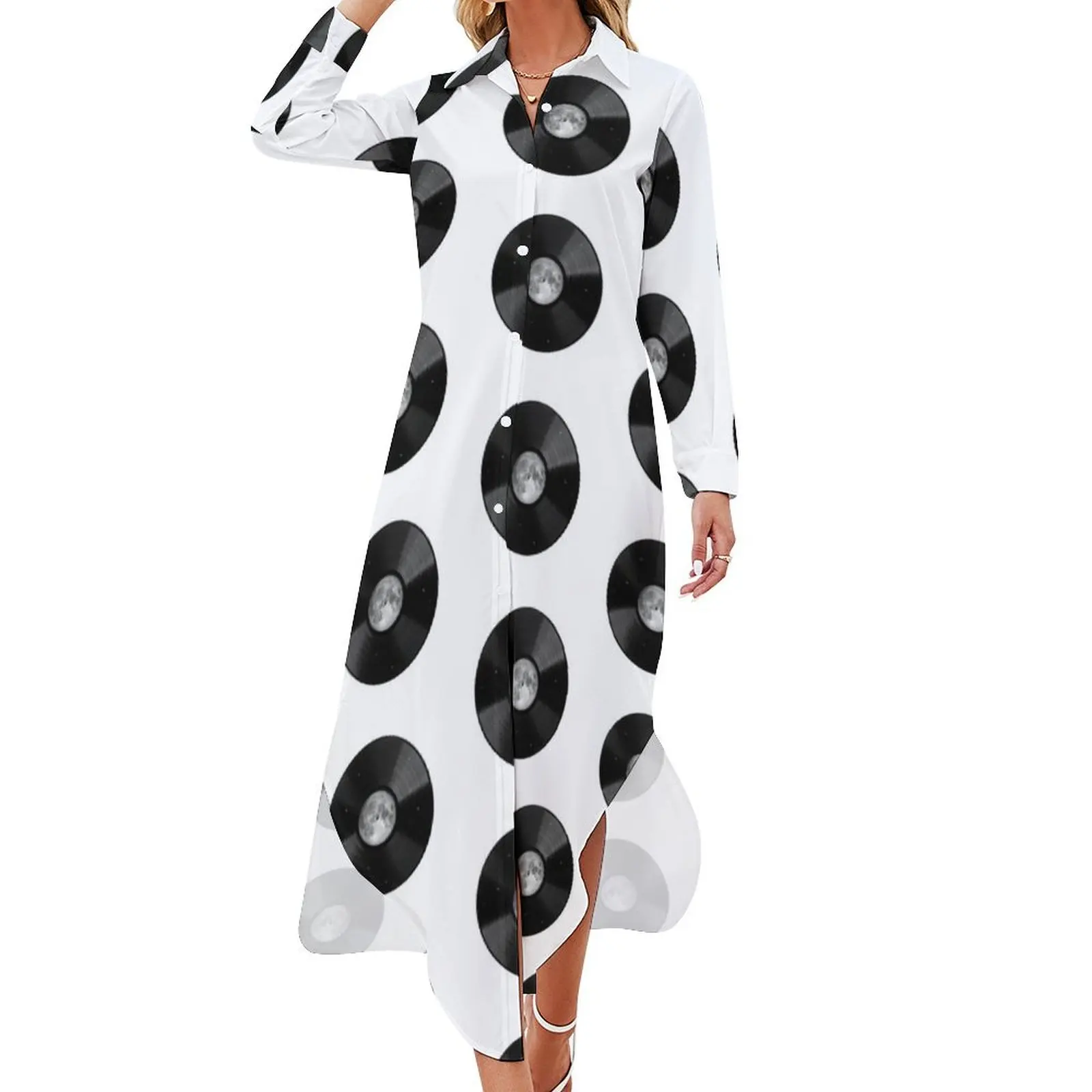 

Moon song Long Sleeved Shirt Dress Women's evening dress Women's dresses luxury dress