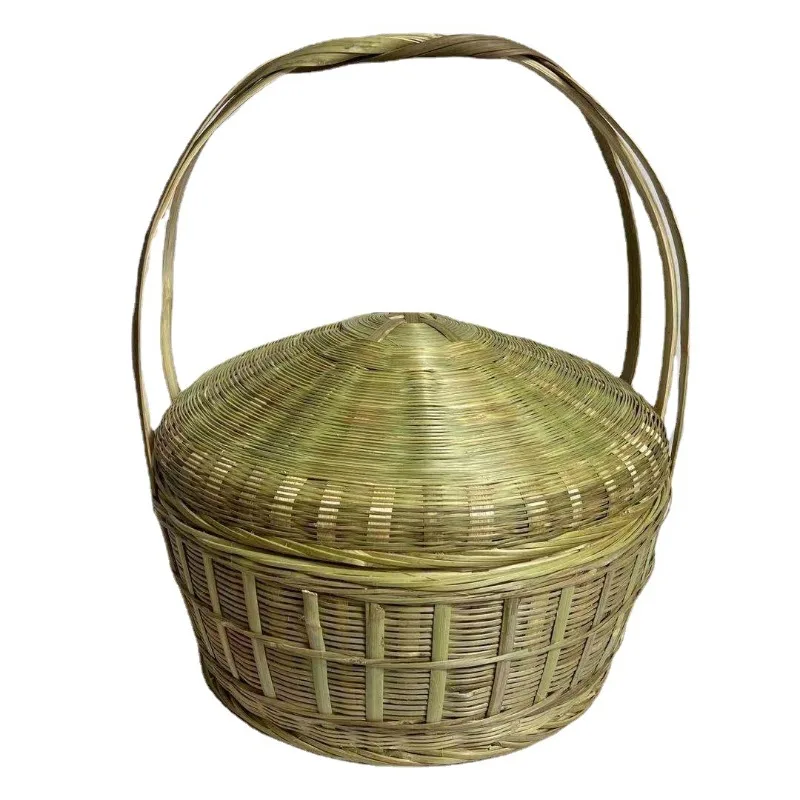 

covered household portable bamboo basket festive basket worship picnic bamboo basket bamboo products with lid
