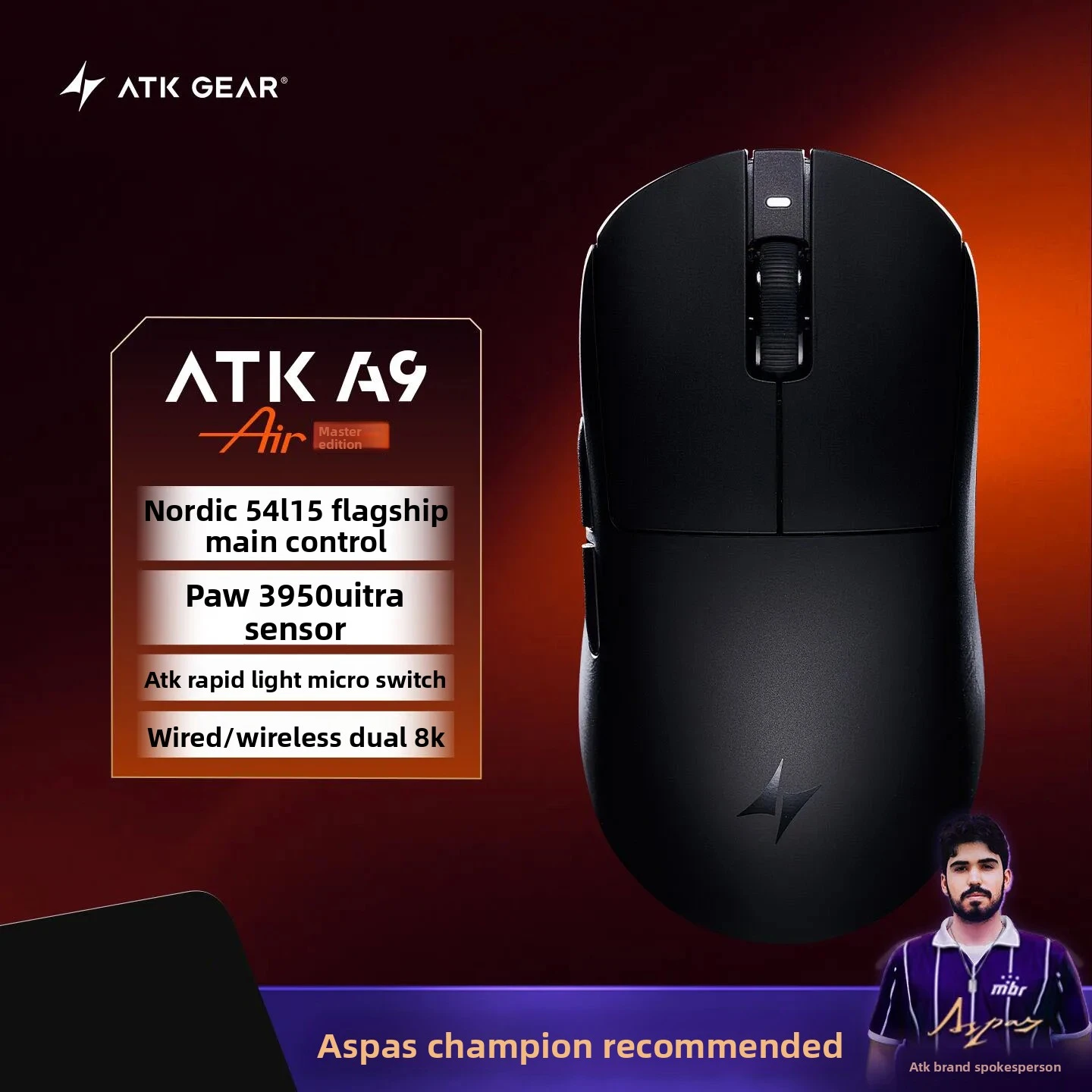 ATK A9 Air Ultimate 2.4G ワイヤレスマウス 軽量 Paw3950 ウルトラ