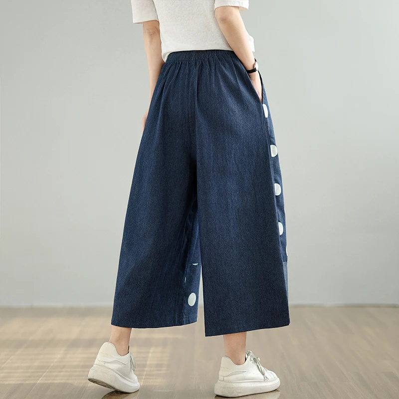 Primavera New Sle Artistico Patchwork Nove Tendenze Jeans Pantaloni a gamba larga a vita larga da donna Casual Loose Fit a vita alta