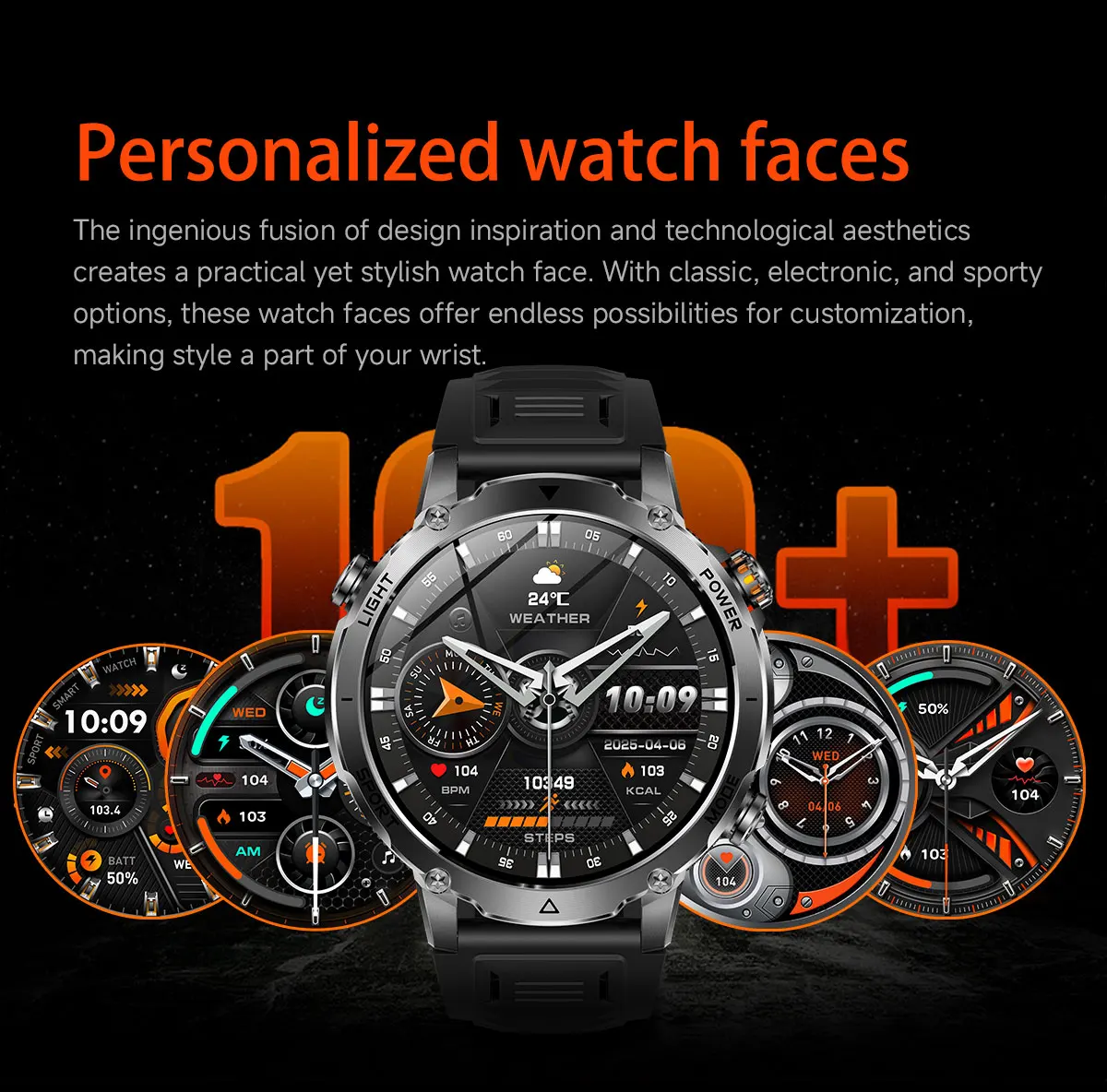 Robuste und langlebige 1400mAh Batterie Smartwatch für Herren Outdoor-Taschenlampe IPX8 Wasserdicht Herzfrequenzmessung Drahtlose Anruffunktion Sportarmbänder – Detail 24