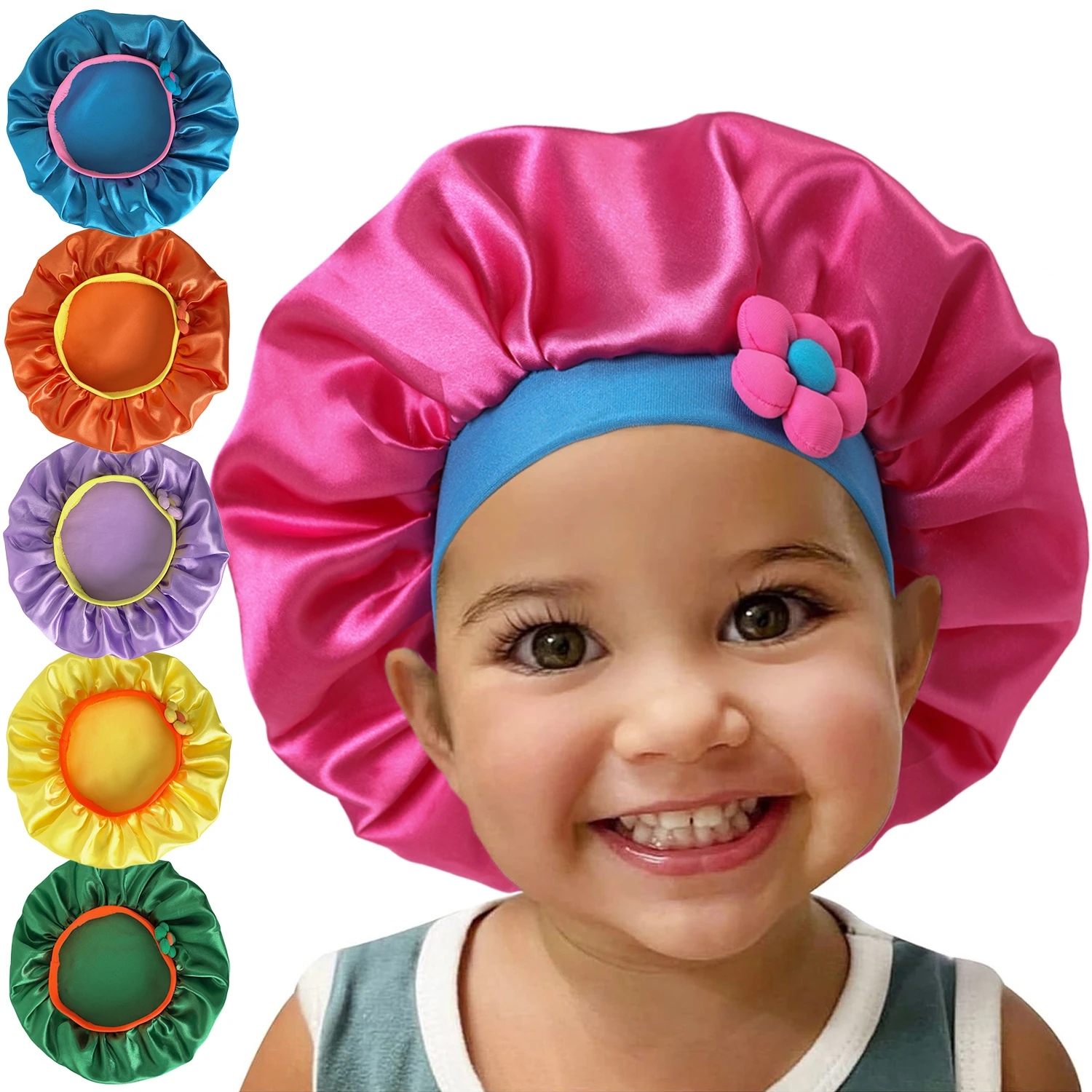 Macarone Color Satin Sleep Cap Flower Baby Bonnet's Children's Night Cap