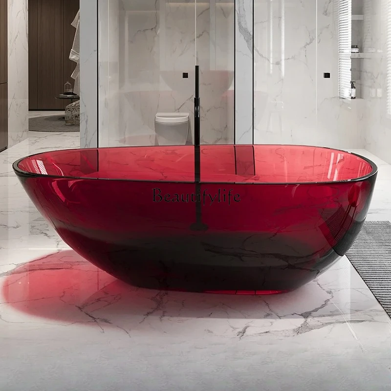 

Transparent bathtub Removable color crystal resin artificial stone Thin edge independent bathtub