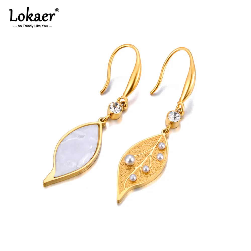Lokaer Mode 316l Edelstahl Blätter baumeln Ohrringe für Frauen 18 Karat Gold pvd plattiert wasserdicht täglich Perlens chmuck e24054
