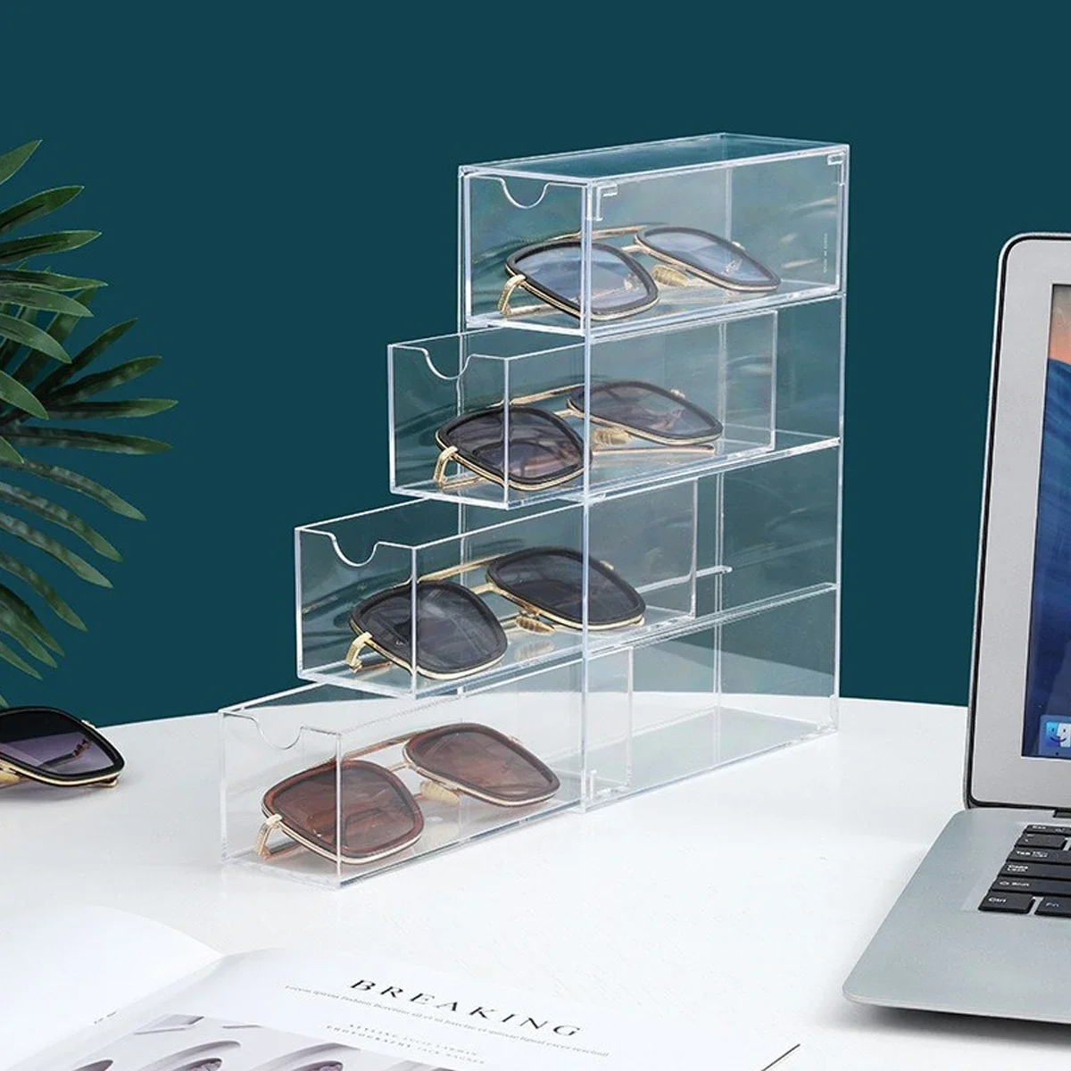 Acrylic Glasses Case Multifunctional Transparent Dustproof Desktop Organizer Drawer Style Display Holder Sunglasses Storage