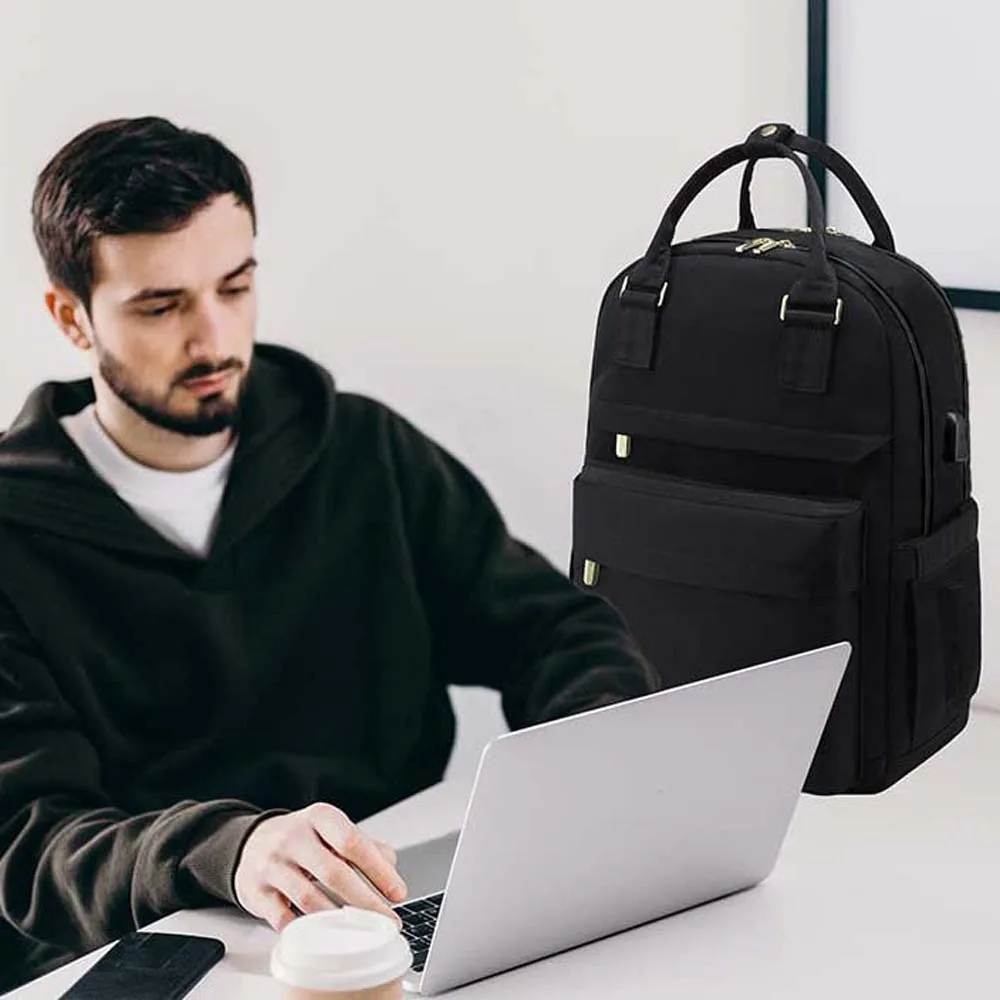 حقيبة ظهر للكمبيوتر المحمول من قماش أكسفورد مقاس 16 بوصة بسعة كبيرة وحقيبة مدرسية ذات سعة كبيرة مقاومة للماء وحزام ثابت لتسلق الجبال للرجال #2