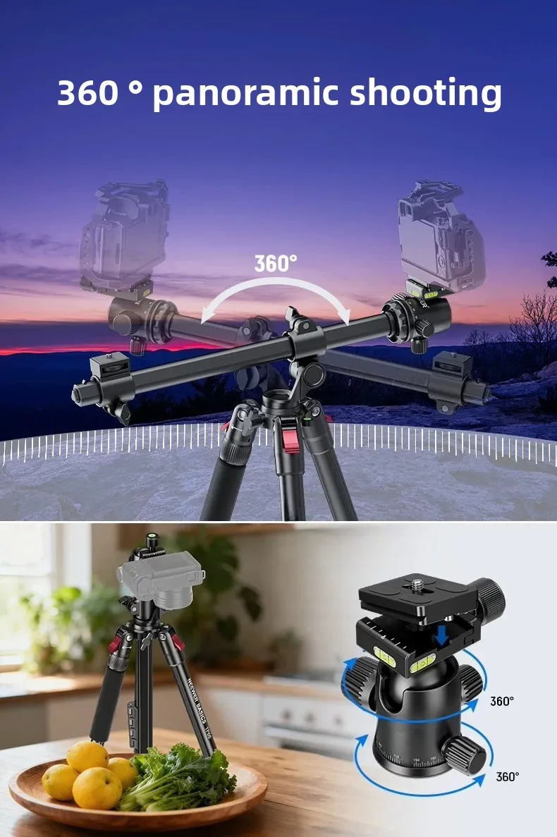 TP66 camera tripod, portable DSLR for phones, photography, video shooting, overhead shot, center axis horizontal tripod