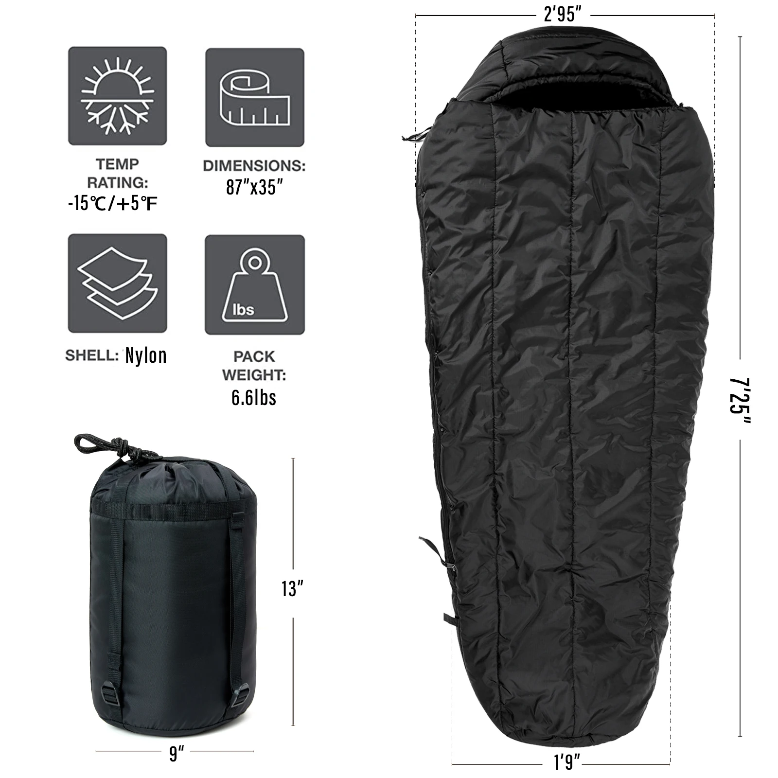 MT Military Patrol/Intermediate Sleeping Bag, Part of 4 Piece Army Modular Sleep System for All Season Olive Drab/Black