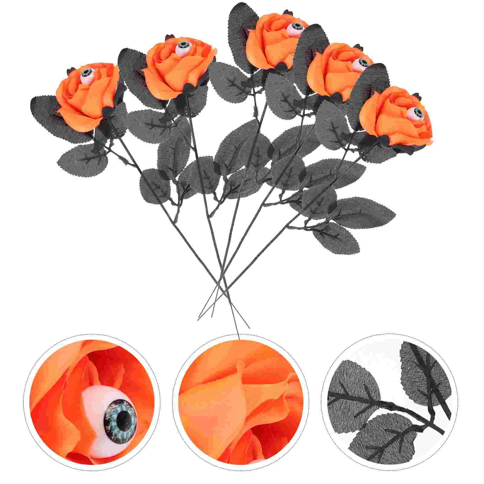 5 Pcs Roses with Eyes Tricky Halloween Prop Single Branch Creepy Red Flower Eyeball Simulated