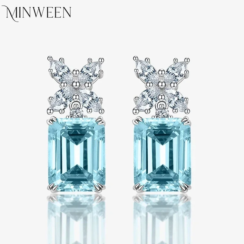 Fashion Lab Aquamarine 7*9mm Earrings Stud Earrings with 925 Silver Party Gift High-end jewelry
