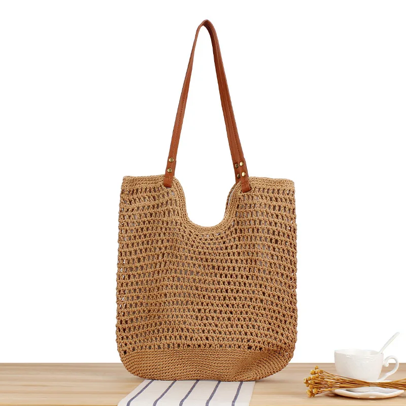 Casual shoulder bag, cotton knit bag, medium size, large capacity cut-out mesh tote bag, beach bag