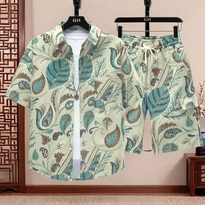 

Beach Men's Shorts Set Graphic Print Polyester Loose Fashion Man 2025 Stylish Luxury New in Tops & Tees Male Shirts Short Sets