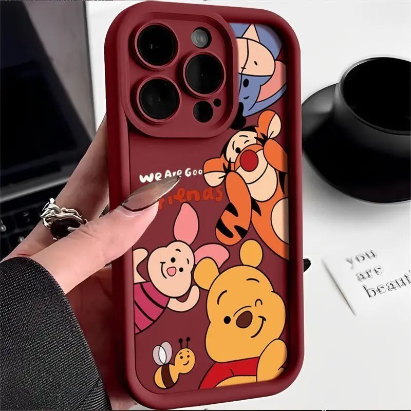 Disney Winnie Pooh Luxtury Phone Case For iPhone 16 15 14 Pro Max 13 12 11 Pro XS MAX XR 7 8 PLUS Soft Silicone Shockproof Cover