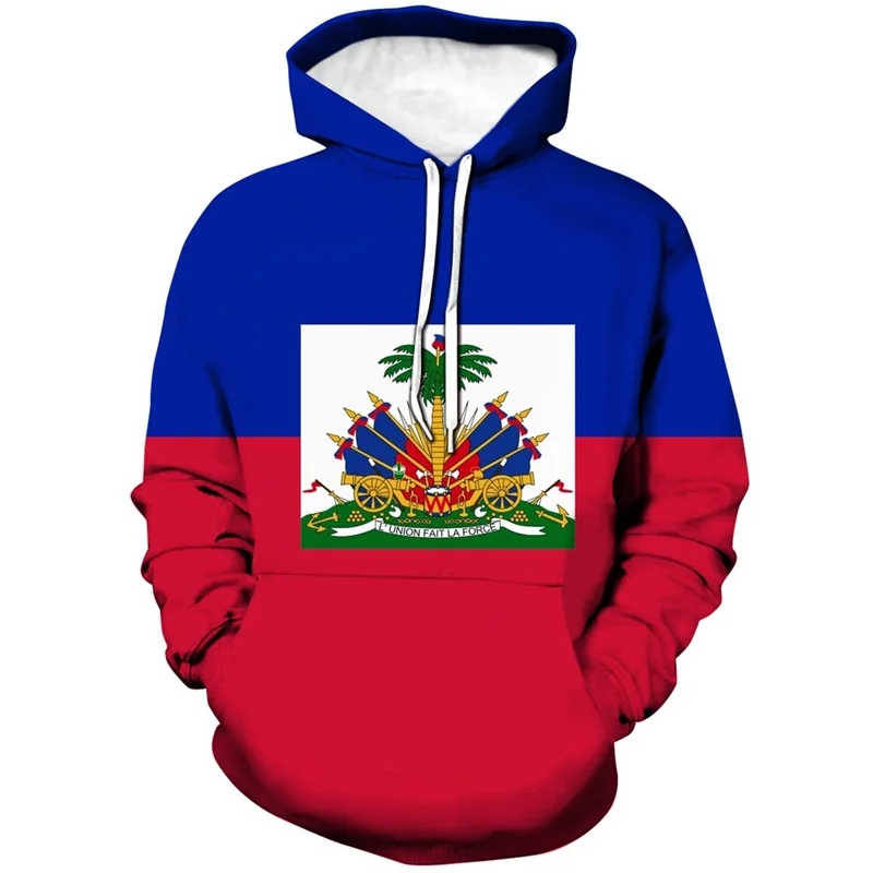 3D Printed Haiti Flag Hoodie Casual Men's Puerto Rican Flag Graphic Sweatshirts Tops Streetwear Long Sleeves Pullover Hoodies