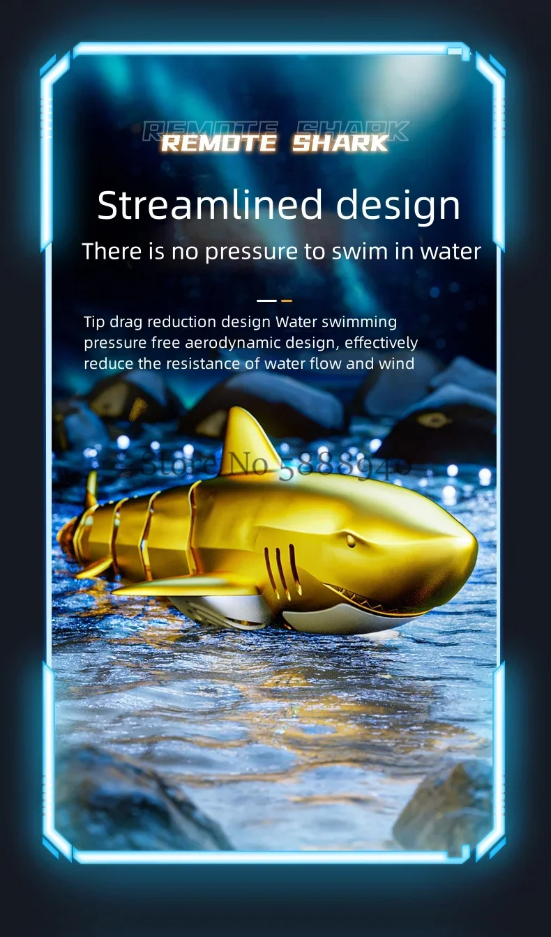 Machinery Underwater RC Boat 2.4G Seal Waterproof Dual Motor Propeller Design Cool Night Lighting Electric Control Shark Boat