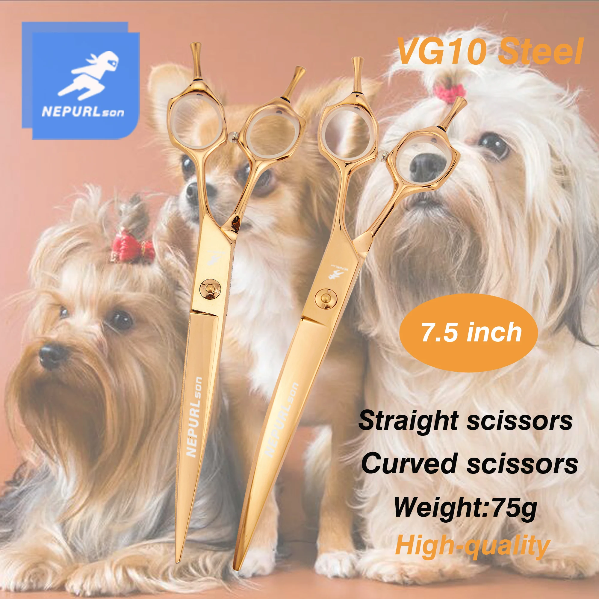 VG10 Steel High-quality 7.5 Inch Professional Pet Scissors For Dog Grooming Cutting Big Quick Trim Straight Curved Shears