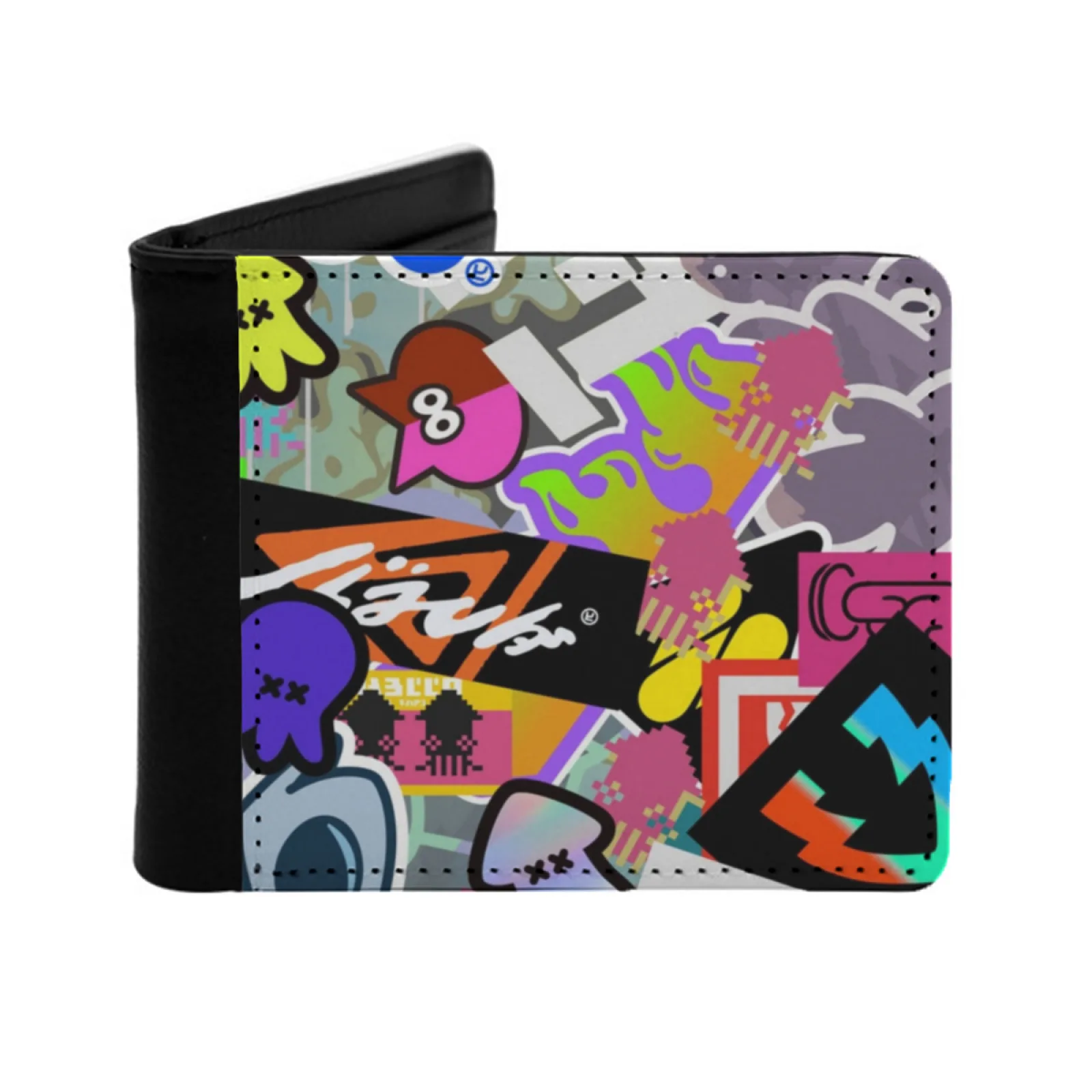 Wahoo World Graffiti Men's Wallet Black Wallet Credit Card Holder Pu Leather Waterproof Purse Splatoon Splatoon 2 Splatoon 3