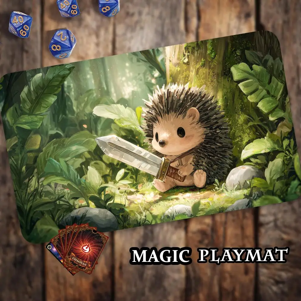 Hedgehog Swordsman TCG Playmat Magic Card Mat with Stitched Edge Non-Slip Durable Tabletop playmat Board Game Mat for TCG