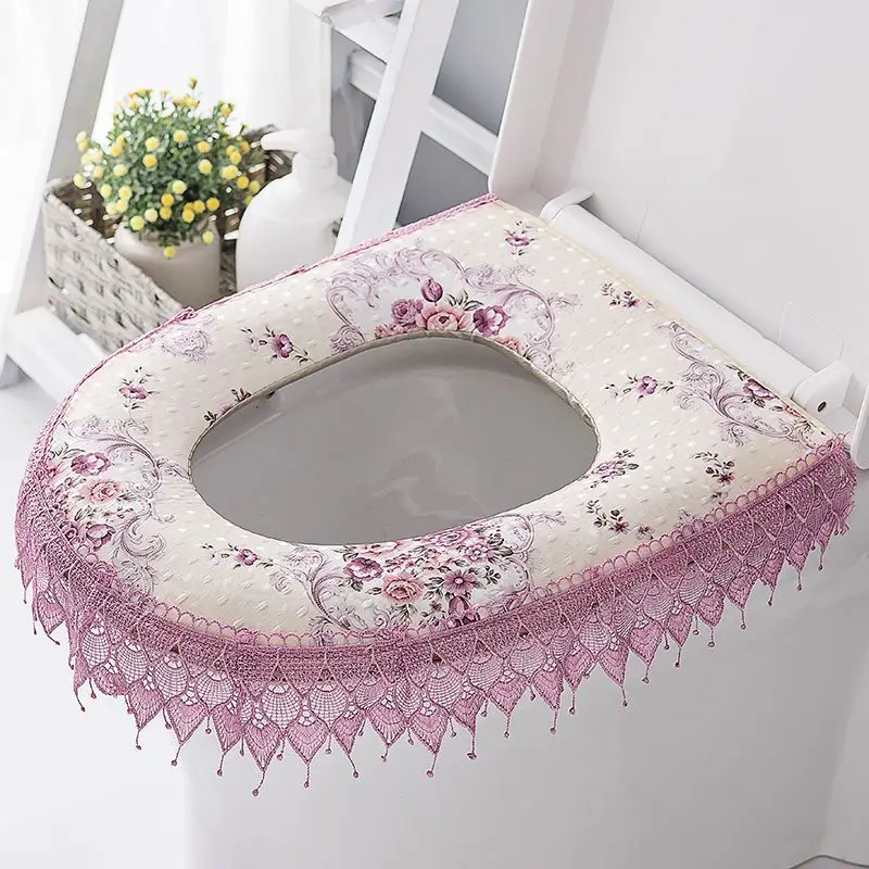 سستة ملفوفة بالكامل غطاء المرحاض القطن الكتان وسائد مقعد المرحاض النمط الأوروبي ديكور المنزل الحمام غطاء حلقة المرحاض