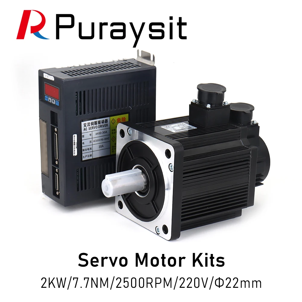 

Puraysit AC Servo Motor Kits 2KW 130ST-M07725 AASD-30A 7.7NM 2500RPM 220V with 3M Cable