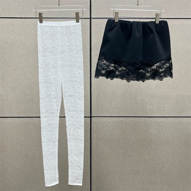 Women's skirt New high waisted slim mini skirt for spring 2026 Lace patchwork super short skirt Elastic waist women's half skirt