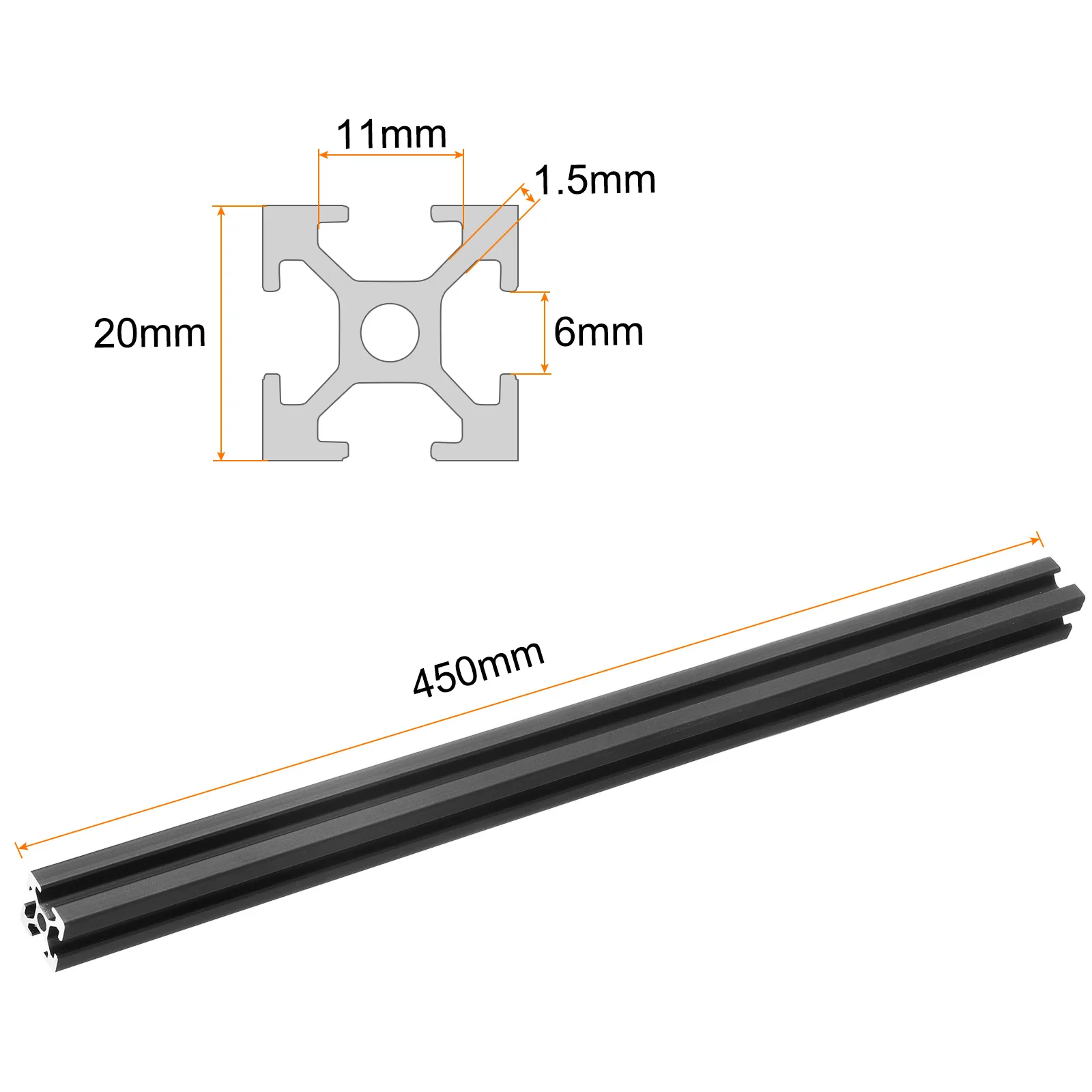 2/4Pcs t Slot 2020 Aluminum Extrusion Profile 100-450mm European Standard Anodized Black Linear Rail Extrusion Frame for Printer