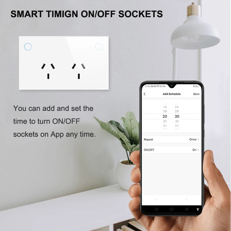 Imagem -02 - Painel de Vidro Inteligente Toque Interruptor Soquete Wifi Controlado Duplo Power Points Padrão Australiano Aprovação Saa Tuya