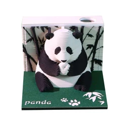 Omoshiroi Block 3D Paper Art Calendar 2025 Panda 3D Notepad Note Blocks 3D Memo Pad Kawaii Sticky Notes Christmas Birthday Gift