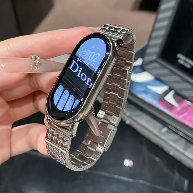 حزام معدني لساعة Xiaomi Mi Band 9 8 معصمه من الفولاذ المقاوم للصدأ وسوار بديل