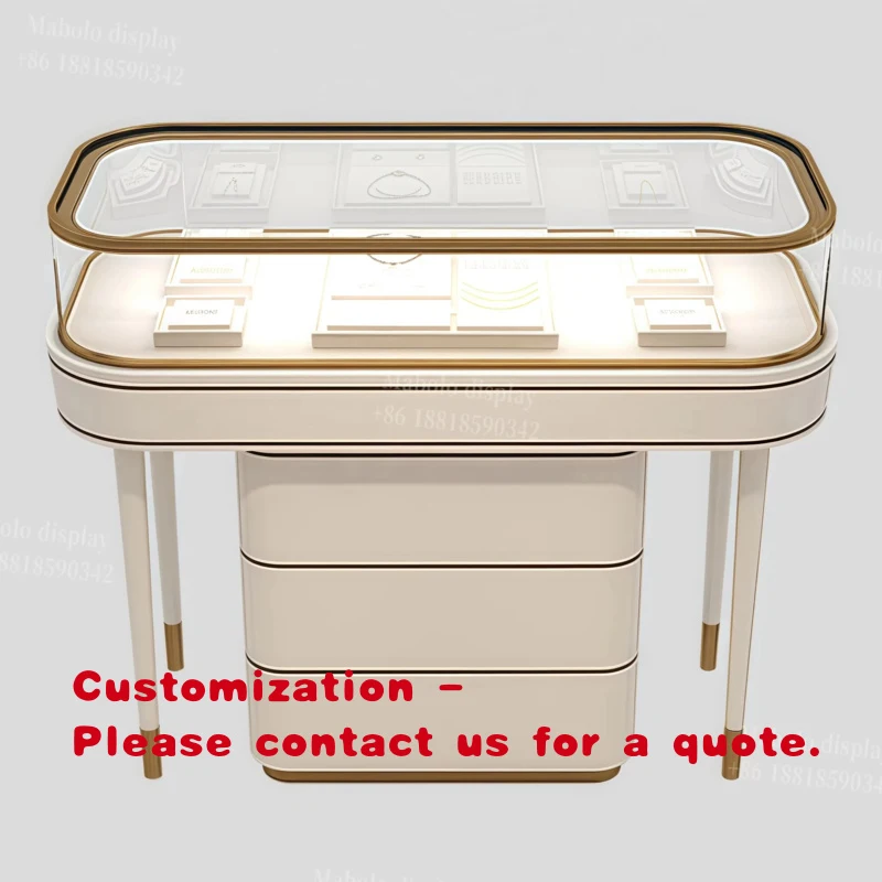 custom.White Gloss Jewelry Showcase Professional Glass Jewellery Display Cases Glass Counter Cabinet