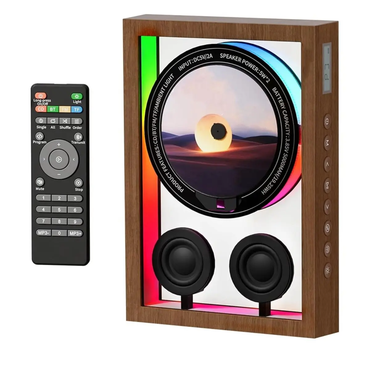 Vertical CD Player Bluetooth 5.4 HiFi Speaker CD Player FM Redio Remote Control 5000mAH Rechargeable Music Player