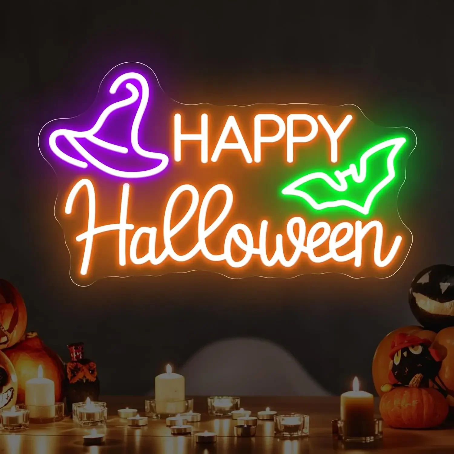 Happy Halloween Neon Sign, USB Powered LED Neon Light, Halloween Party Gaming Room Bedroom Bar Holiday Decoration Gift
