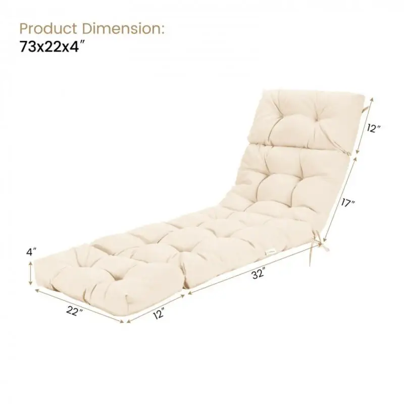 

Outdoor Lounge Chaise Cushion with String Ties for Garden Poolside-Beige