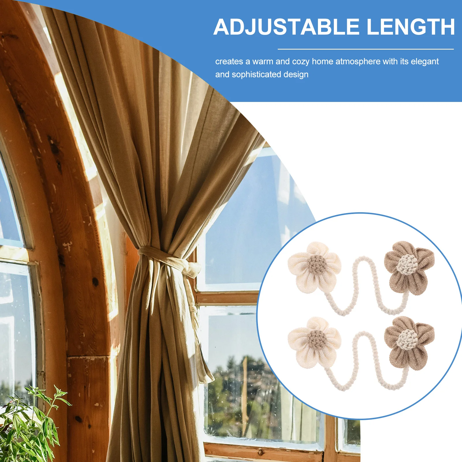

2pcs Floral Curtain Tiebacks Boho Flower Holdbacks Adjustable Window Treatment Home Decor Drapery Tiebacks Cute Drape Holders