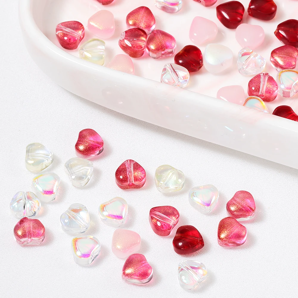 20pcs Colorful 6mm Love Heart Loose Beads Aurora Glass Spacer Beads for DIY Necklace Bracelet Pendant Jewelry Making Accessories