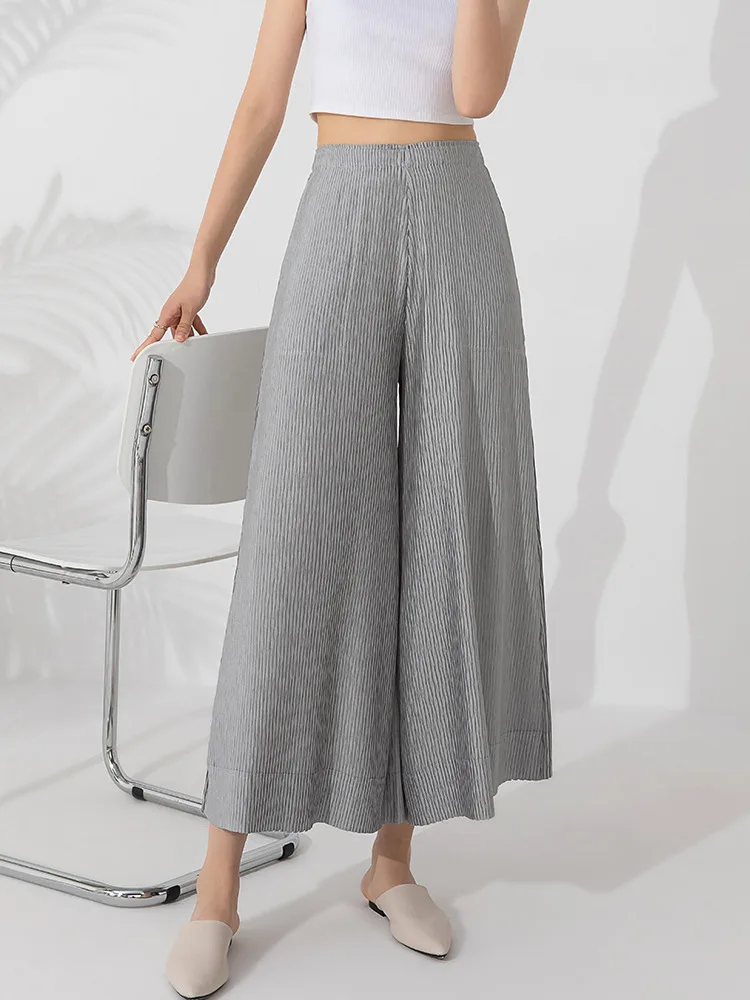 Temperament Wide Leg Pants Summer New High Waist Drop Feeling, Slim Commuter Versatile Straight Leg Big Swing Pants [20240677]