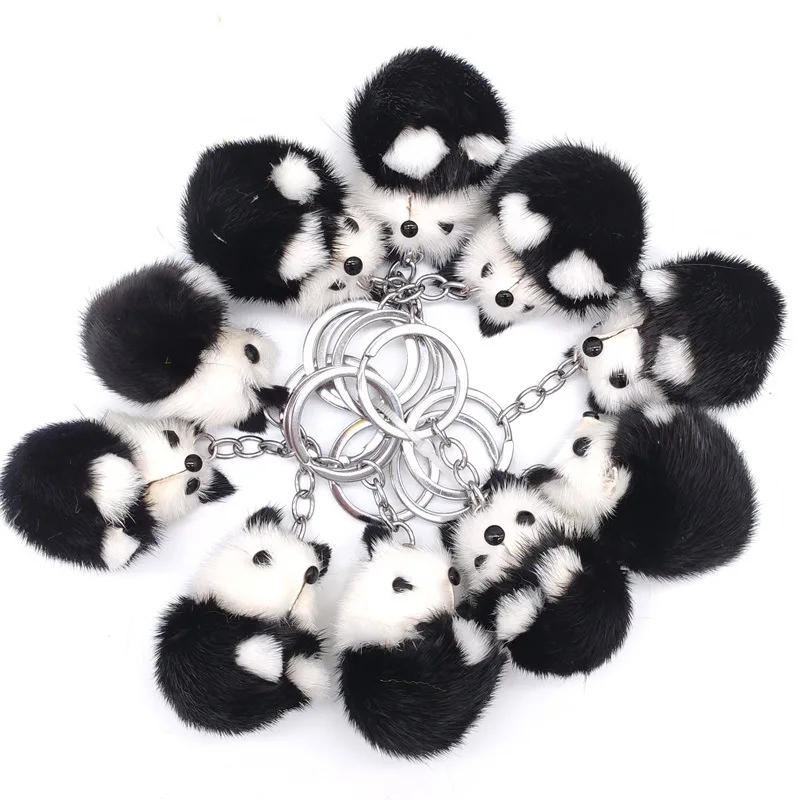 150Pcs Mink Fur Duck Keychain Panda Fox Fur Duckling Pendant Keyring Plush Key Chain Wholesale