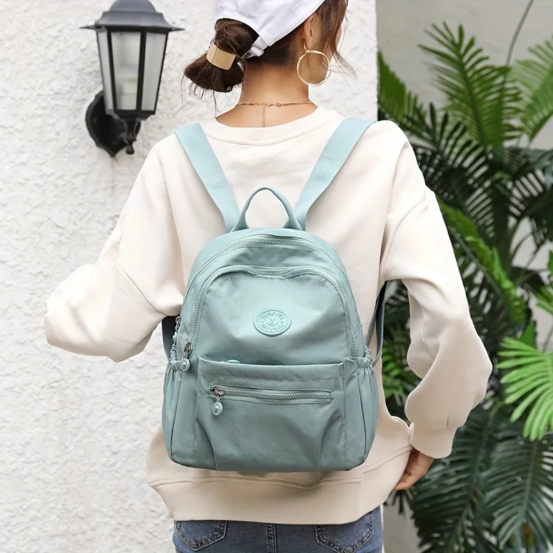 Solid Color Nylon Backpack, Lightweight Travel School Bag, Fashion Daypack For Work，Travel bag Can Be Hung In Luggage