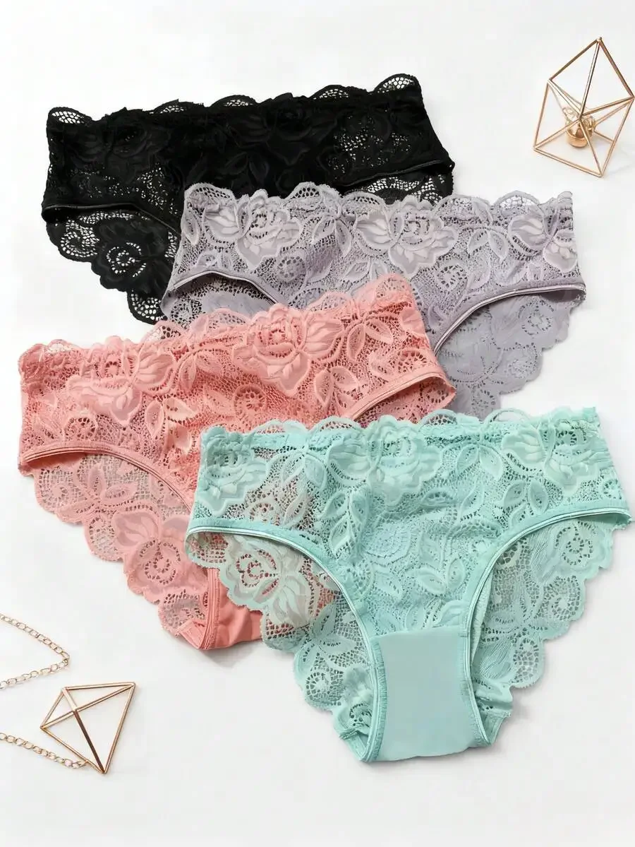 

Womens Lace Bikini Panties Soft Breathable Cotton Stretch Floral Design