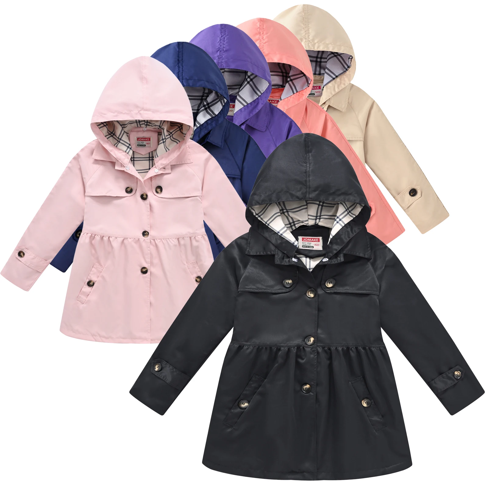 

Тренч для девочек, детская ветровка с капюшоном, однобортная переходная куртка для малышей, повседневное детское платье на осень