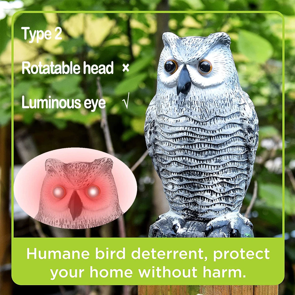 Simulation Owl Decoy Lifelike Fake Owl Bird Deterrent 360° Swivel Head Realistic Owl Statue Scare Birds Plastic Gardening Decor