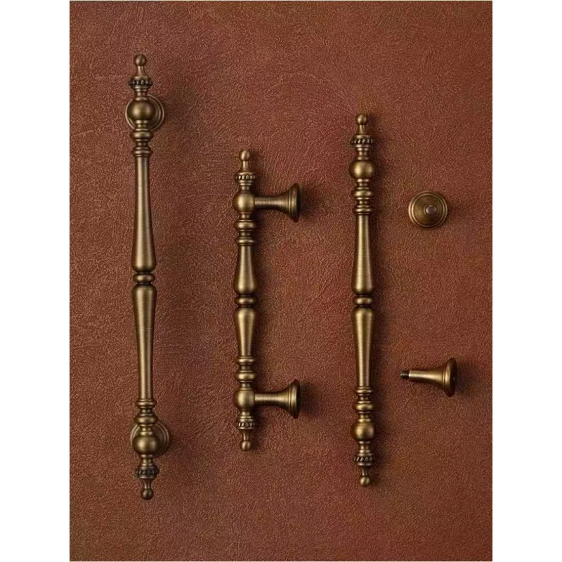 French Retro Brass Handle Wardrobe Door Drawer Cabinet Handles Vintage Furniture Handles and Knobs Bronze Kitchen Cabinet Knob