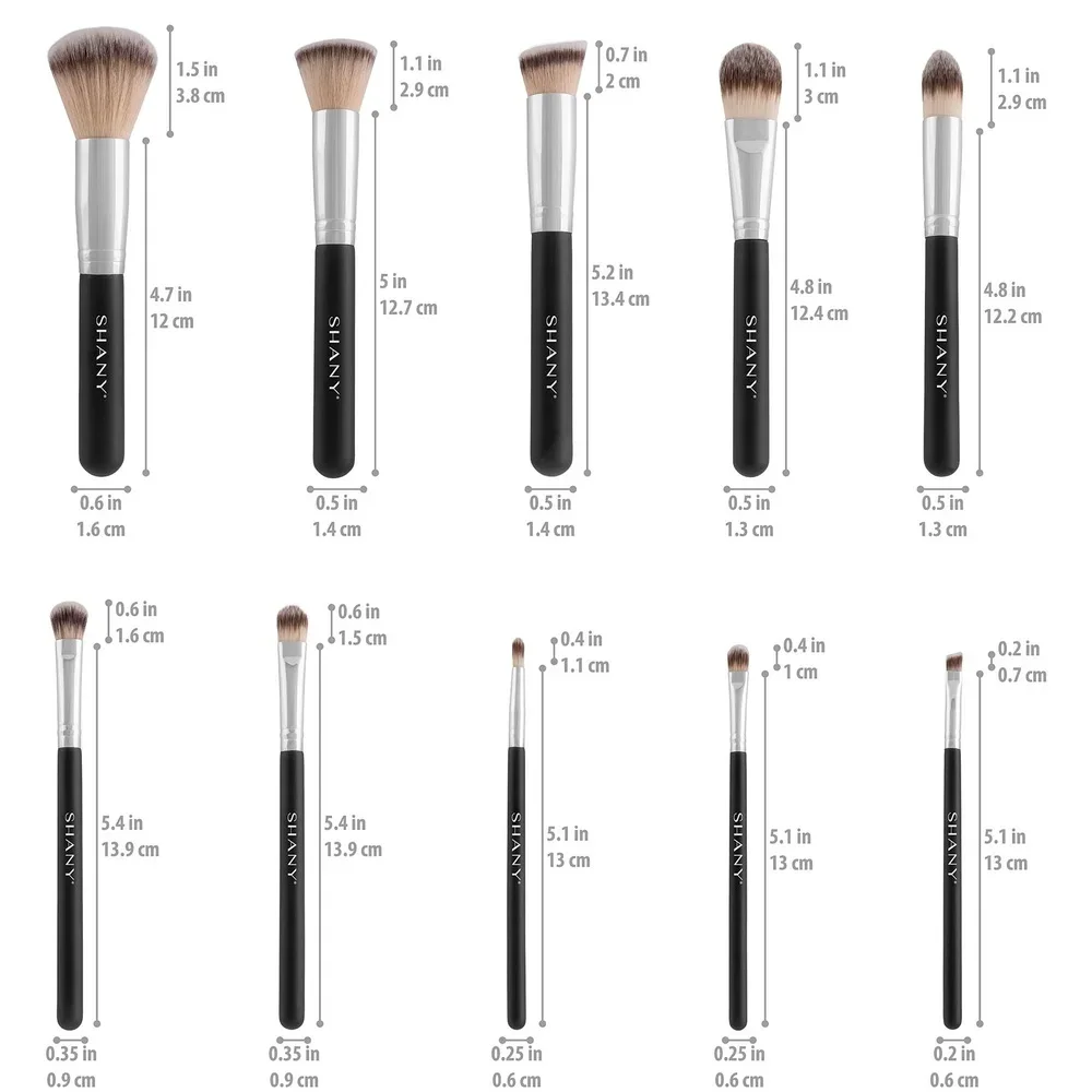 10-teiliges professionelles Make-up-Pinsel-Set, unverzichtbare Pinsel, Foundation, Puder, Lidschatten, Concealer, Kontur, Reisetasche, Spülung