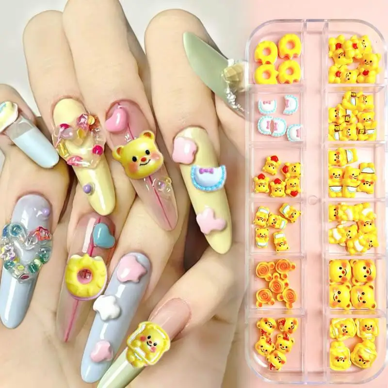 

1Box Cartoon Cute Butter Bears Nail Art Decorations 3D Simulated Bread Powder Blusher Bears Resin Nail Charms for Manicure DIY