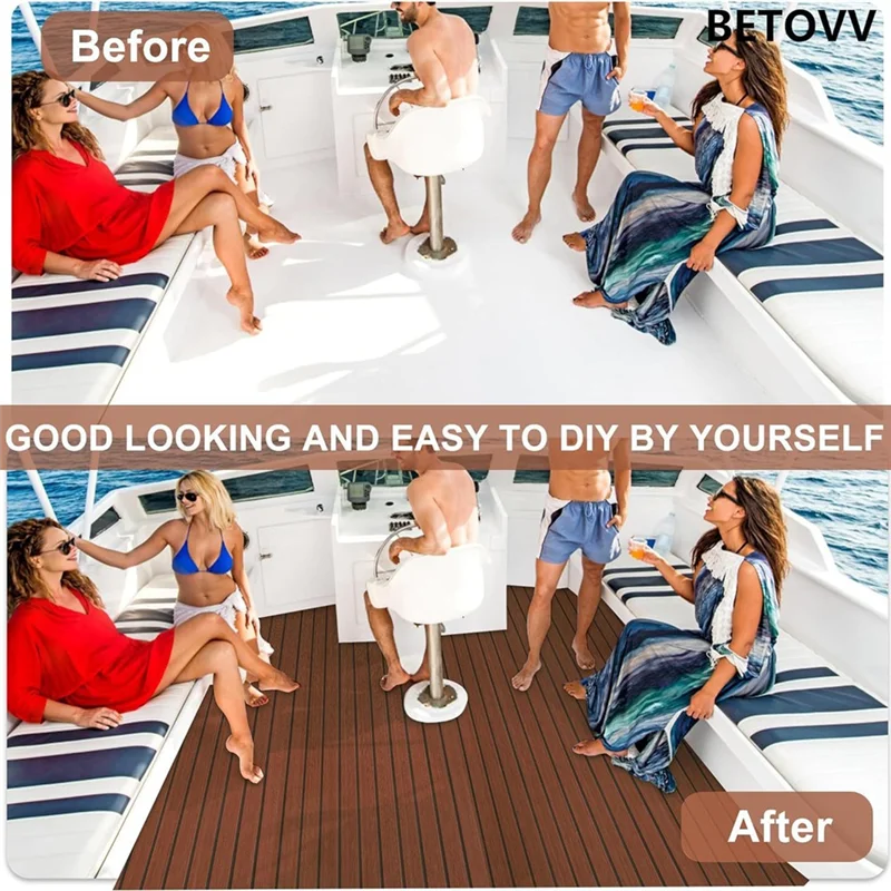 

Нескользящий коврик из пенопласта EVA из искусственного тикового дерева 35,4 x 94,5 дюйма для настила лодки, пола, подходит для морской яхты на колесах