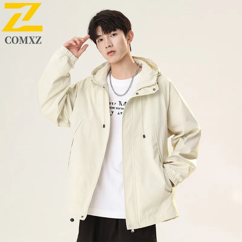 

COMXZ 2025 Мужской кардиган в общественной версии, ветровка, весенне-осеннее летное повседневное пальто с капюшоном, модное